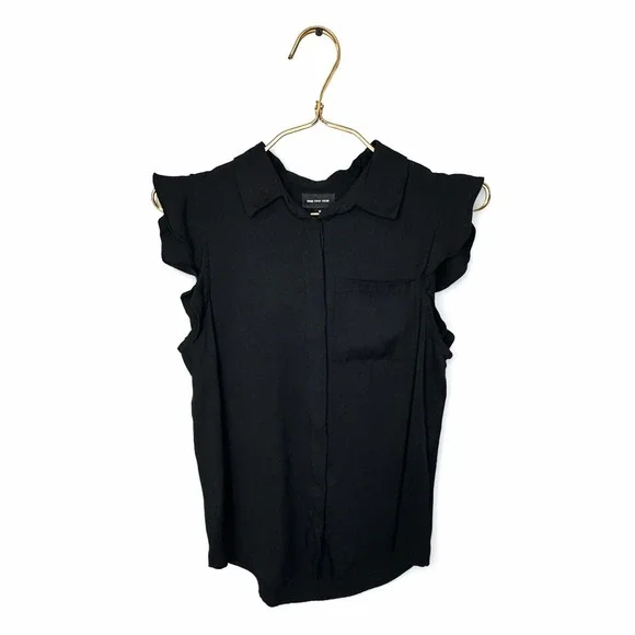 Who What Wear Womens Black Ruffle Sleeve Button Front Blouse Top Size Small - Picture 2 of 6